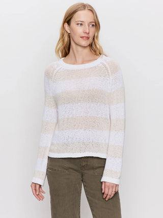 Sanctuary Textured Raglan Crew Sweater White/Light Oat Stripe