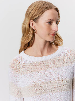 Sanctuary Textured Raglan Crew Sweater White/Light Oat Stripe
