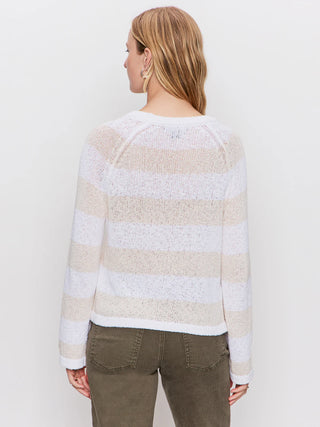 Sanctuary Textured Raglan Crew Sweater White/Light Oat Stripe