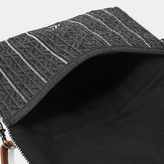 Black Summer Woven Clutch with Contrasting Yarn