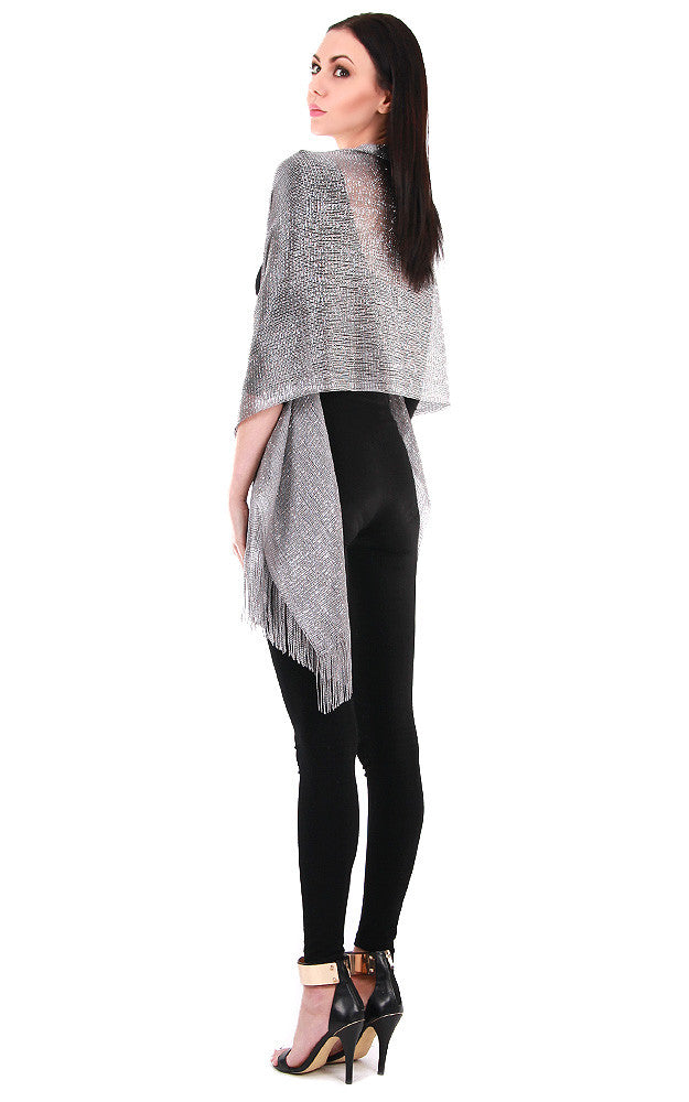 Silver Lightweight Mesh Metallic Scarf 