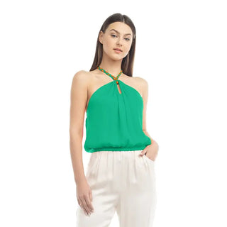 Two Tone Braided Halter Crop Top