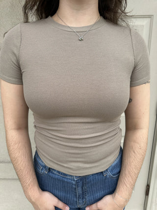 Dex Basic Ribbed Tee Almond