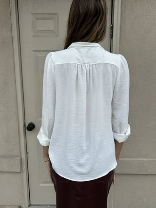 Dex Relaxed Button Front Blouse Off-White