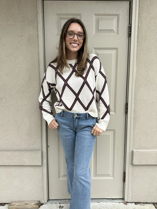 Dex Diamond Check Sweater Cream Cocoa