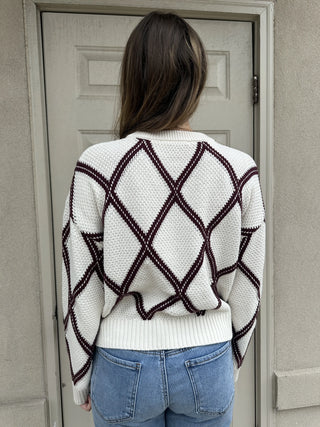 Dex Diamond Check Sweater Cream Cocoa