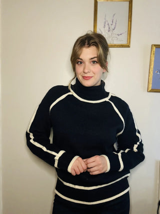 Contrast Trim Turtleneck Sweater Navy