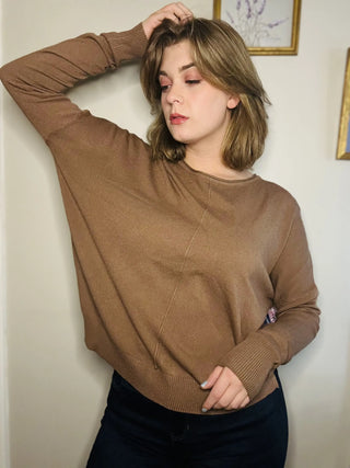 Round Neckline Lightweight Sweater Chocolate