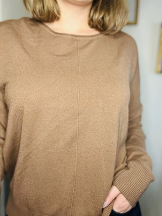 Round Neckline Lightweight Sweater Chocolate