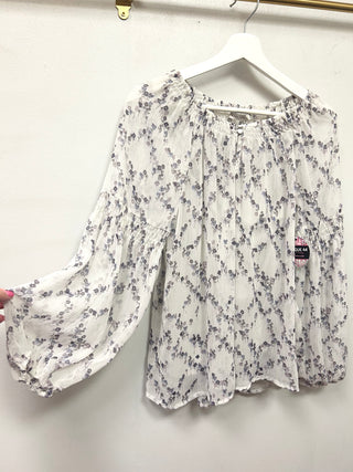 Floral Chiffon Elastic Neck Sheer Blouse