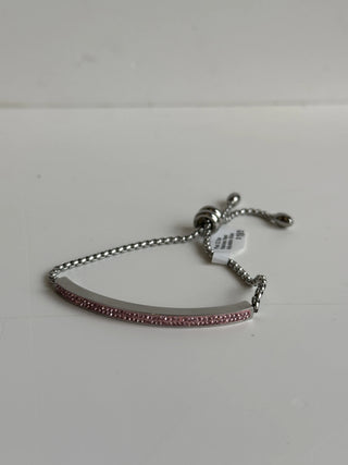 Pink CZ Bar Stainless Steel Adjustable Slider Bracelet