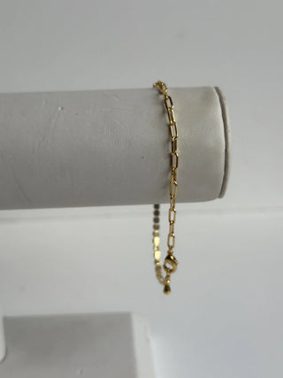 Gold Plated Half Paperclip Chain Blue CZ Tennis Bracelet