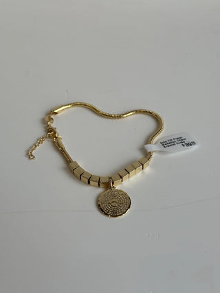 Gold Fill Prayer Medallion Charm Bracelet Snake Chain