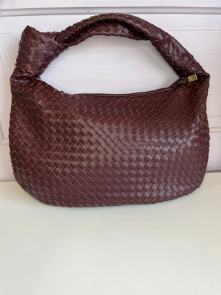 Woven Vegan leather Crescent Bag w/ Knot Burgundy