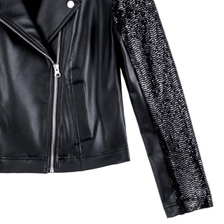 Clara Sunwoo Black Liquid Leather Sequin Knit Shimmer Jacket