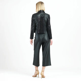 Clara Sunwoo Black Liquid Leather Sequin Knit Shimmer Jacket