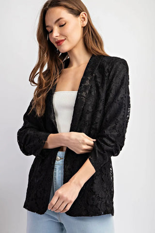Black Lace Blazer with 3/4 Sleeves