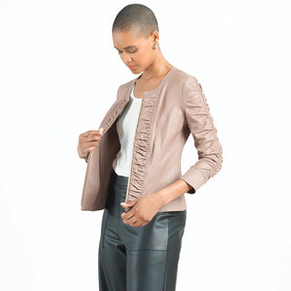 Clara Sunwoo Liquid Leather Ruched Detail Jacket , Taupe