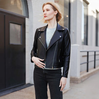 Clara Sunwoo Liquid Leather Moto Jacket Black