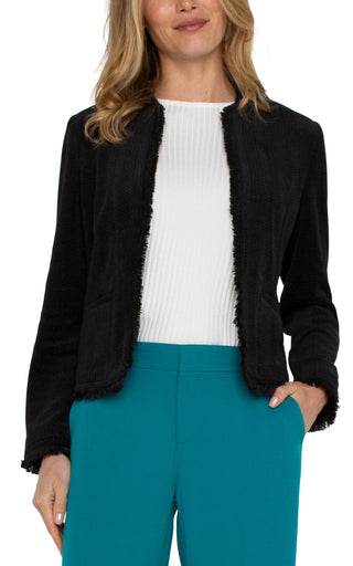 Collarless Jacket w/ Frayed Edges