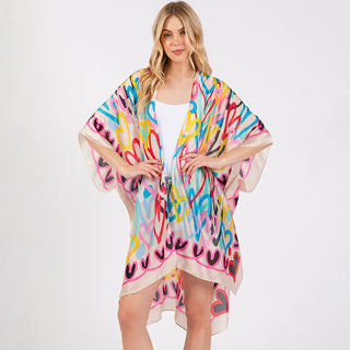 Bold Hearts Silky Feel Kimono Bright