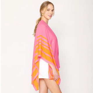 Colorblock Striped Summer Wrap, Pink and Orange