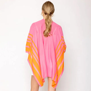Colorblock Striped Summer Wrap, Pink and Orange
