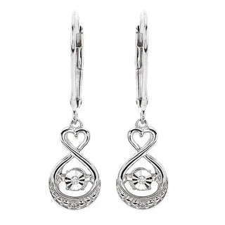 Shimmering Diamonds Sterling Silver Mini Heart Teardrop Dangle Diamond Leverback Earring