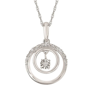 Shimmering Diamonds Sterling Silver Double Circle Pendant Diamond Necklace