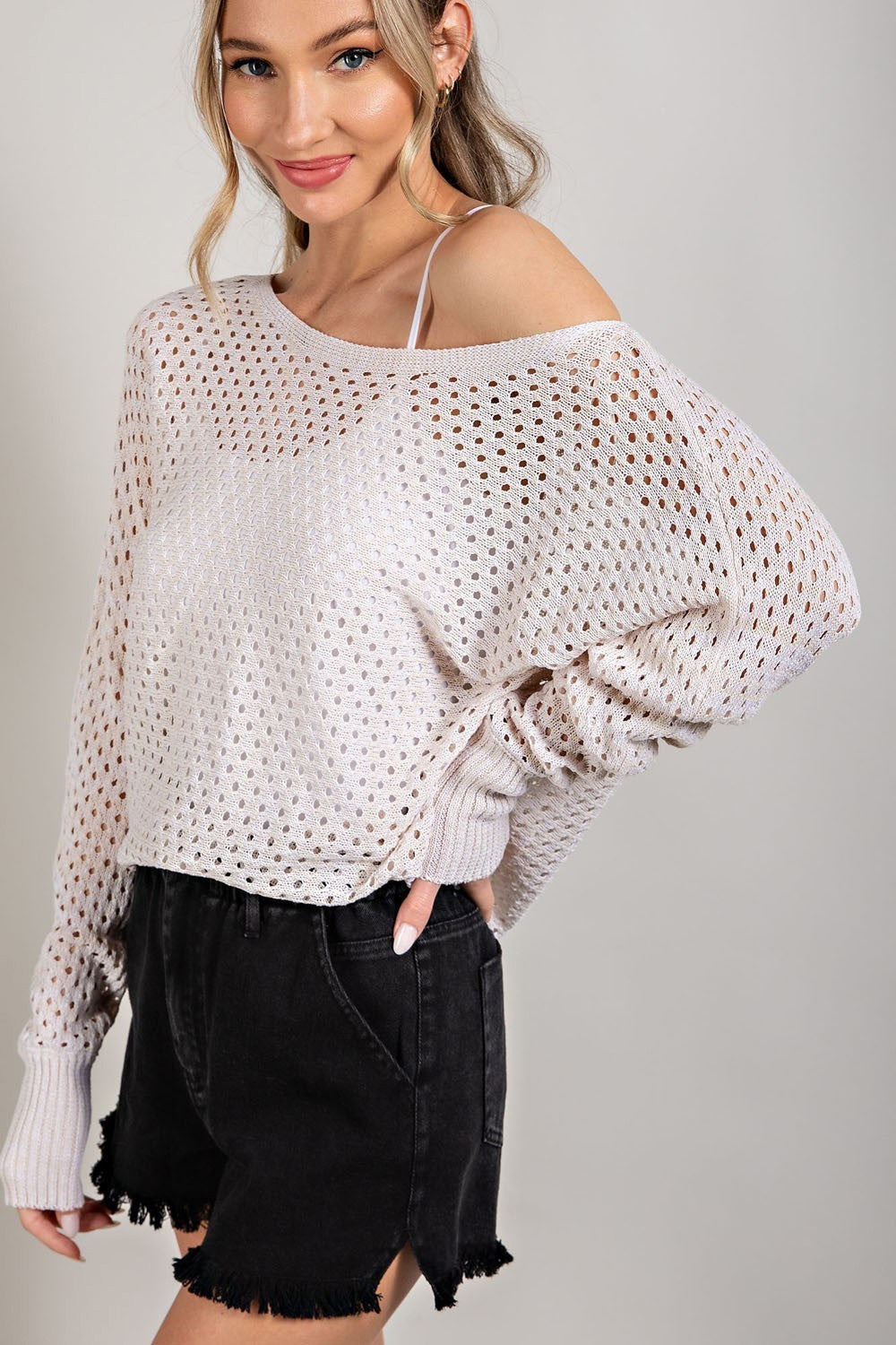 Eyelet Knit Sweater Top, Oatmeal