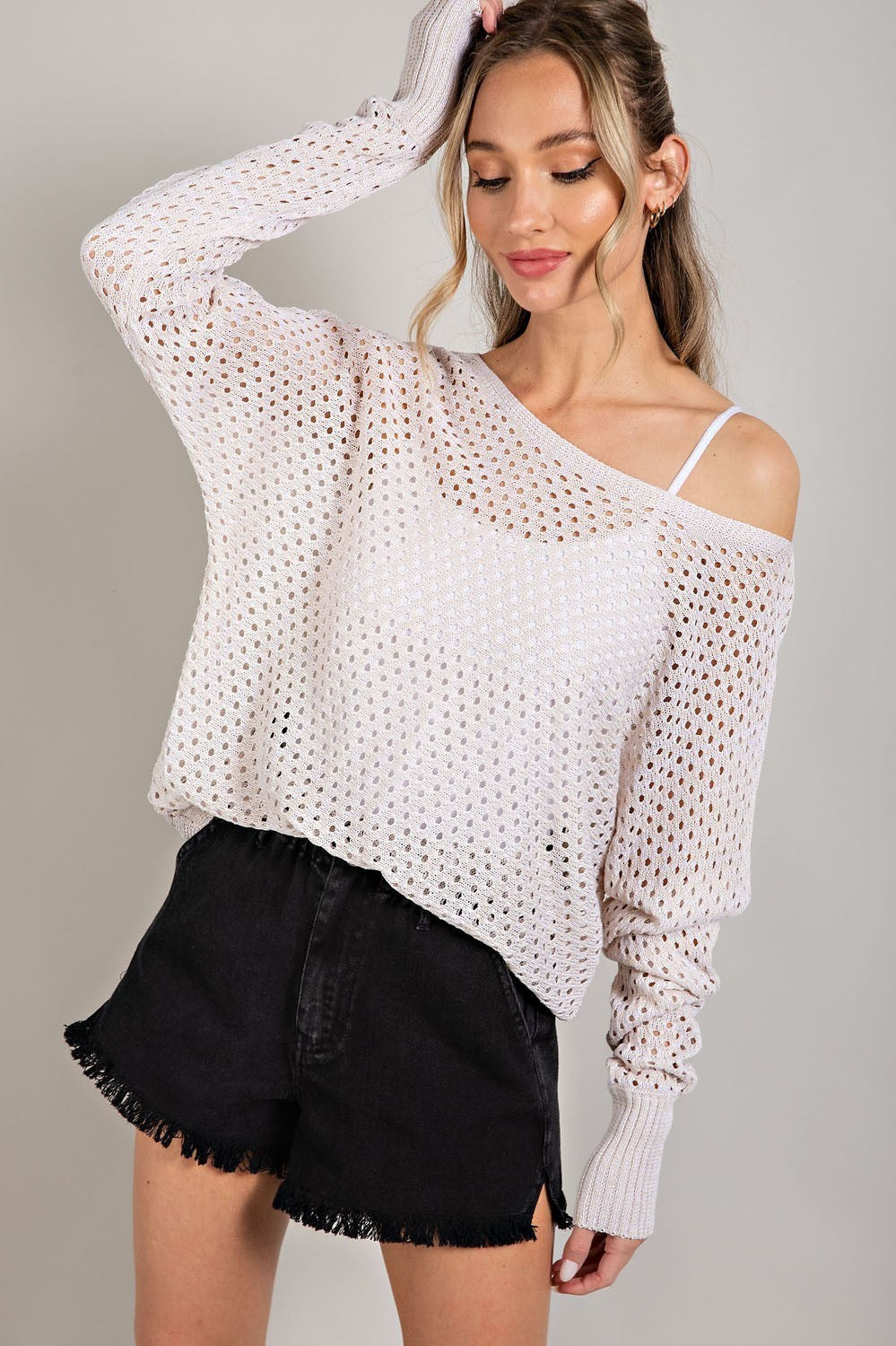 Eyelet Knit Sweater Top, Oatmeal
