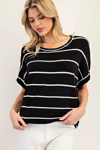 Short Sleeve Sweater Striped Black and White