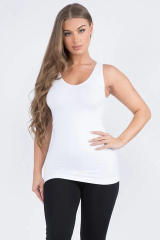 Reversible Seamless Tank Long  Length - Core Basic, White