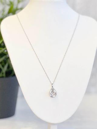 Shimmering Diamonds Sterling Silver Double Teardrop Pendant Diamond Necklace