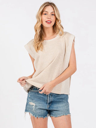 French Terrry Knit Top with Reversed Trim Oatmeal