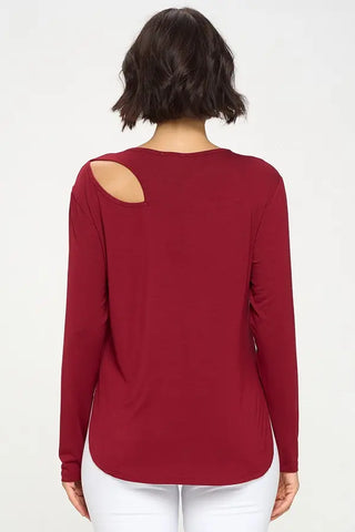 Almond Cut Out Long Sleeve Top Burgundy