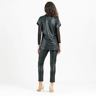 Liquid Leather Cap Sleeve High Neck Tunic Top