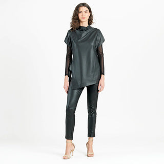 Liquid Leather Cap Sleeve High Neck Tunic Top