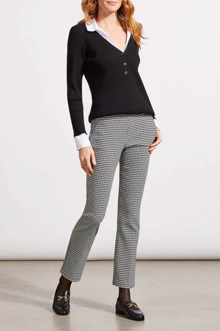 Tribal Pull On Houndstooth Jacquard Black Pant