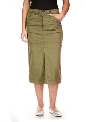 Triple Threat Cotton Midi Skirt, Burnt Olive