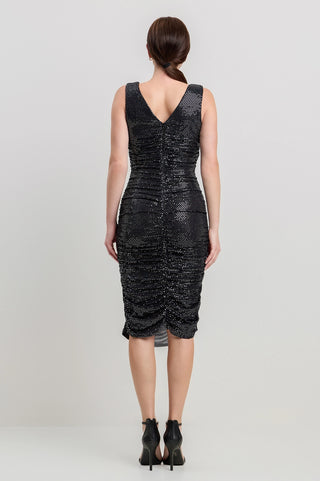 Stretchy Black Cocktail Dress  Ruched Glitter