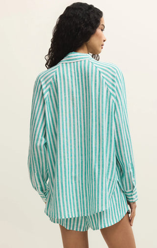 Z-Supply Perfect Linen Striped Tee Green and White