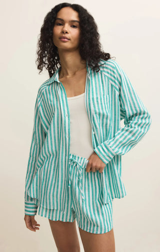 Z-Supply Perfect Linen Striped Tee Green and White