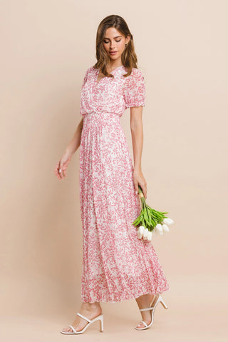 Floral Faux Wrap Stretchy Mesh Maxi Dress Ivory/Blush