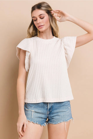 Flutter Sleeve Top Ivory Textured Knit