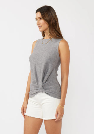 Ribbed Sweater Sleeveless with Faux Knot Dark Grey