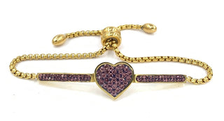 Pave Heart Cubic Zirconia Purple Stainless Steel Slider Bracelet