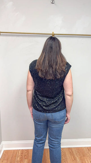 V-Neck Shimmer Top, Black