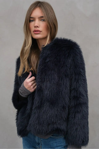 Faux Fur Short Coat w/ Front Hook