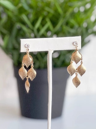 Brushed 18K Gold-Filled Chandelier Earrings Cubic Zirconia Gold